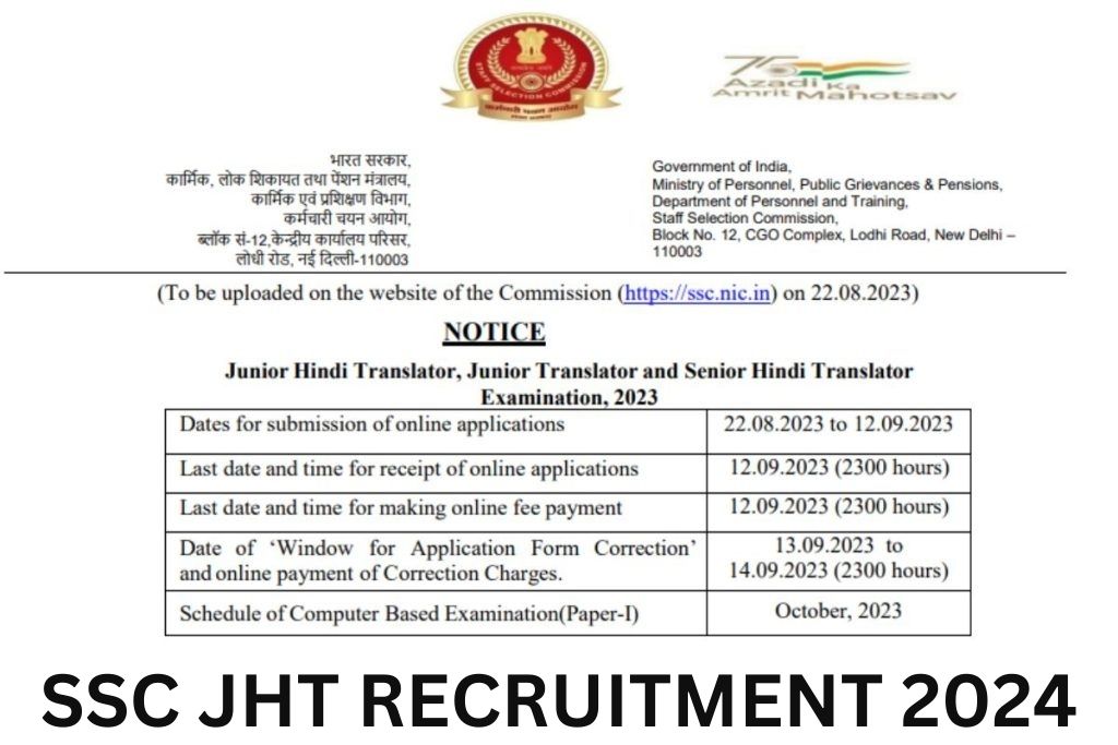 SSC Junior Hindi Translator (JHT) Recruitment 2024